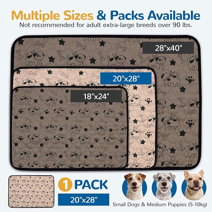BAEJMJK Washable Dog Pee Pads, Reusable Dog Crate Mats Puppy Training Pads, 4-Layer Super Absorbent Waterproof Non-Slip Leak-Proof Ideal for Potty, Crate, Playpen & Travel(20"x28",Coffee 1-Pack)
