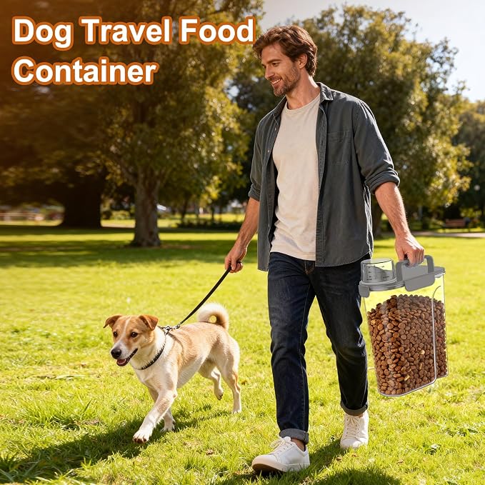 Uppetly Dog Cat Food Storage Container, 5-7Lbs Pet Food Containers, Airtight Cat Food Container with Portable Handle & Measuring Cup, Small Animal Dry Food Dispenser for Dogs, Cats and Birds Grey