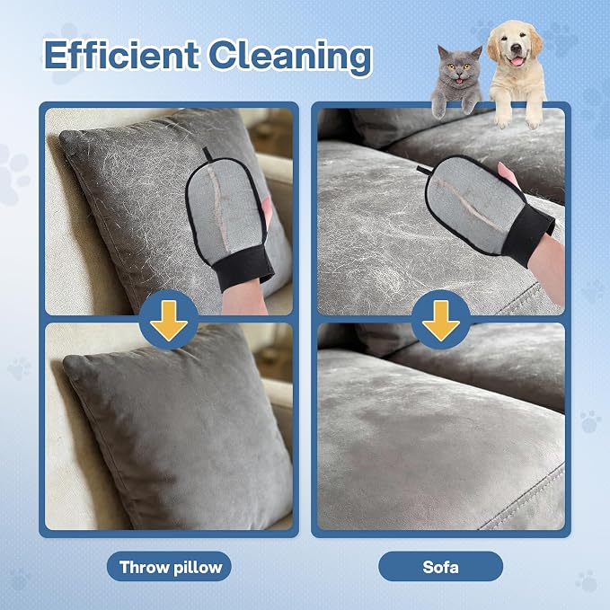 CLEANGOR 2 Pack Electrostatic Pet Hair Removal Grooming Gloves | Reusable pet hair remover for dogs & cats, works on sofa, carpet, car seats, clothes and furniture.