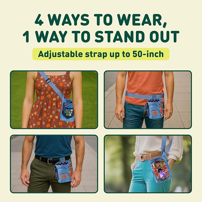 INSPECTOR TAIL Dog Treat Pouch for Training, Drawstring Bag, Hands Free | 2 Cup Tote, 4 Ways to Wear, No Bounce, Pull-Out Liner, Pockets for Snacks, Poop Bags & Keys, Pet Walking & Rewarding Holder