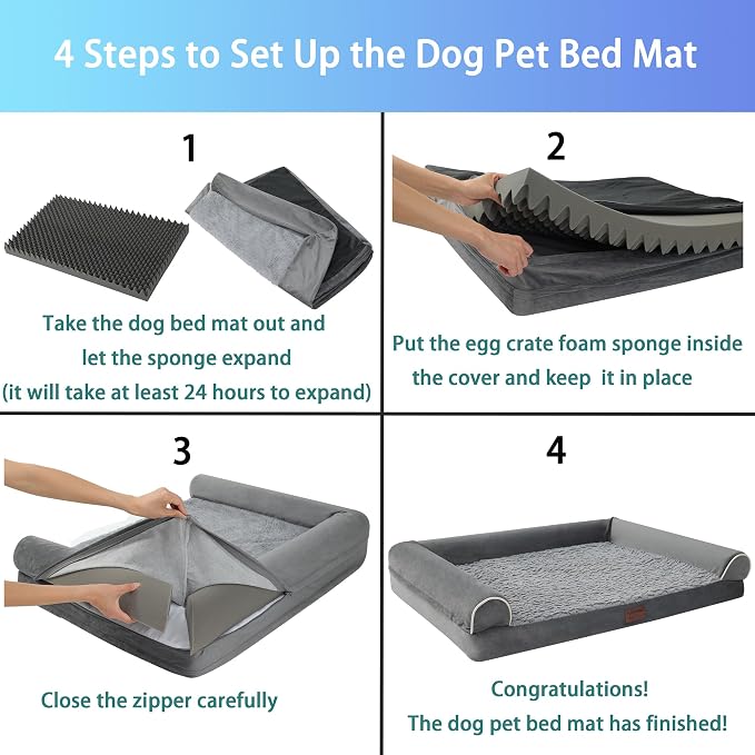 Orthopedic Plush U Shape Dog Bed,Medium L Sized Dog 36''X27''x6.5'' Soft Waterproof Egg Foam Pet Crate Beds Mat or Kennel Pads with Removable Washable Cover,Non-Slip Bottom,Grey