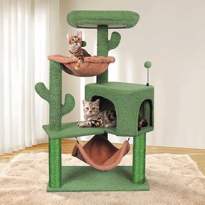 YUNIQUE Cat Tree with Cat Condo Scratch Post and Big Hammock, Green