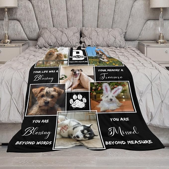 Personalized Dog Blankets with Photos Custom Dog Blanket with Pictures - Customized Pet Memorial Blanket Gifts for Loss of Dog, Loss of Pet Remembrance Gift, in Loving Memory Blanket for Dog Lover X