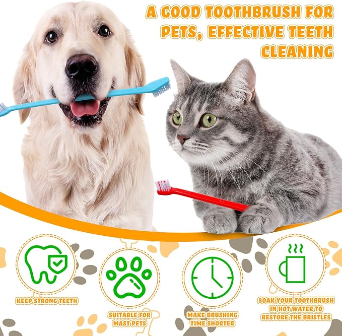 Nuenen 150 Pcs Dog Toothbrush Dual Headed Dental Brushes Puppy Tooth Brushing Kit Long Handle Toothbrush for Large and Small Dogs Cats Most Pets Teeth Cleaning Oral Care Supplies (Bright Color)