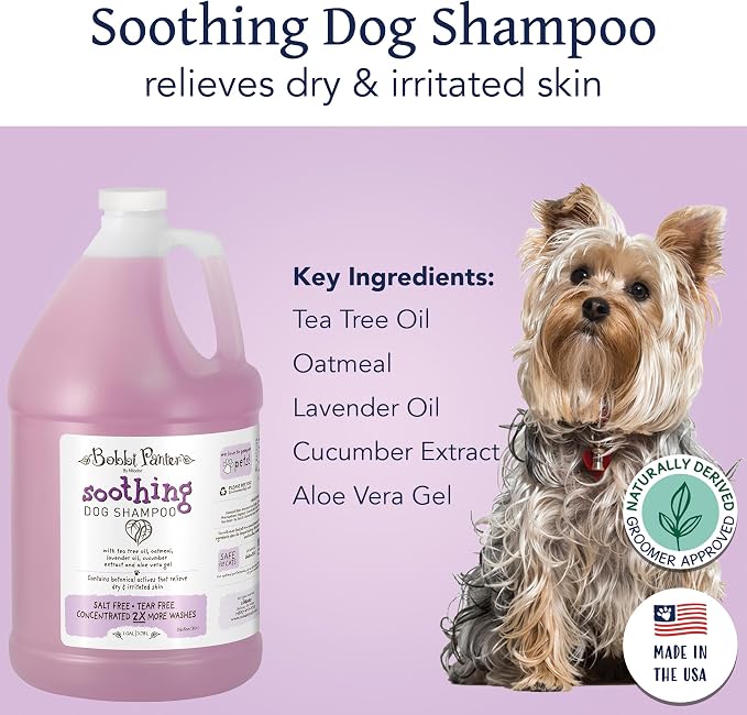 Bobbi Panter Soothing Dog Shampoo Tea Tree, Lavender, Cucumber & Oat Protein – Natural Formula for Sensitive Skin & Irritation Relief, Tear-Free, 30:1 Concentrate, Made in USA, 1 Gallon