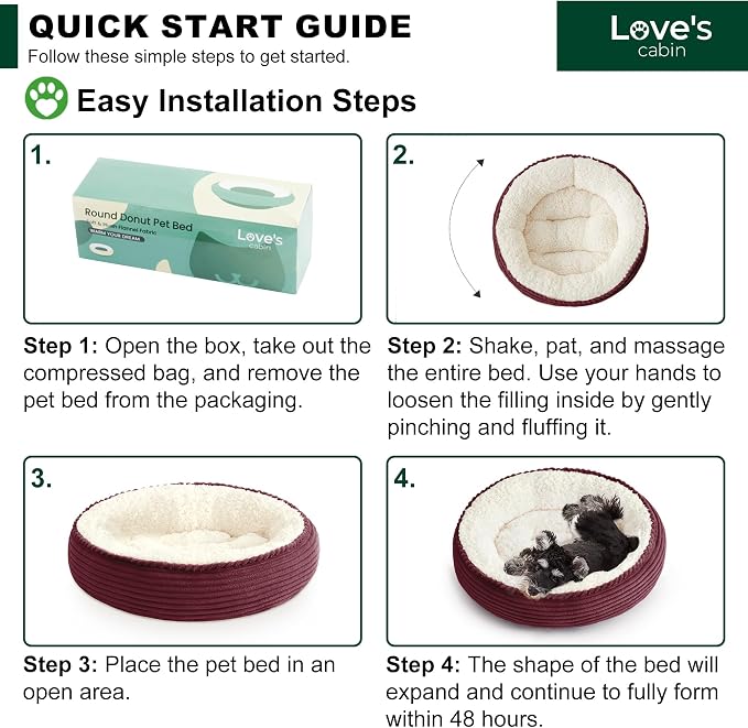 Love's cabin Round Donut Cat and Dog Cushion Bed, 24in Pet Bed for Small or Medium Dogs, Anti-Slip & Water-Resistant Bottom, Soft Durable Fabric Pet Beds, Washable Calming Cat Bed Burgundy Stripe