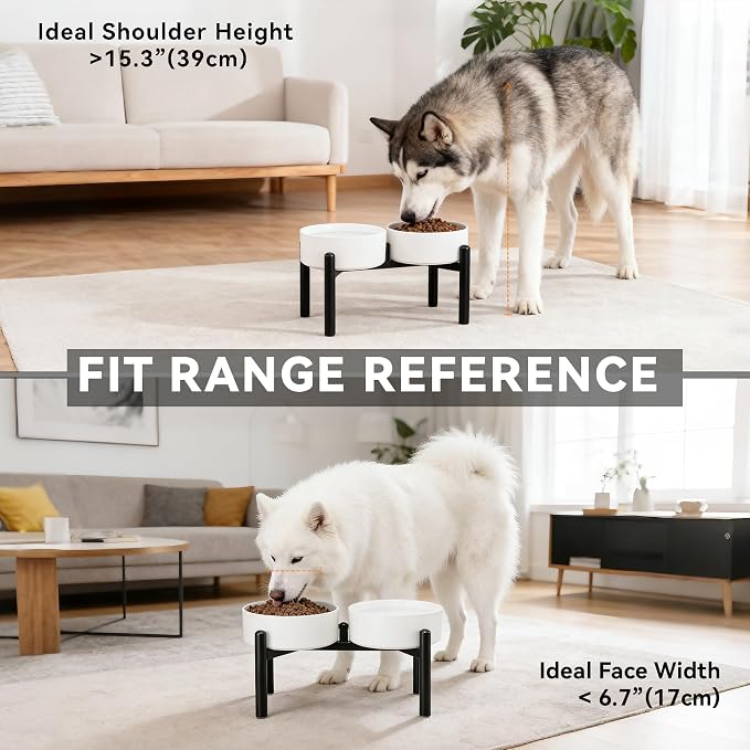 Dog Bowls Elevated - Ceramic Raised Dog Bowl with Non Slip Steel Stainless Stand - No Spill and Heated Feeding Station - Food and Water Dish Set for Medium to Large Pet - Each Holds 7.5 Cups – Grey