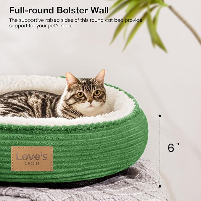 Love's cabin Round Donut Cat and Dog Cushion Bed, 20in Pet Bed for Cats or Small Dogs, Anti-Slip & Water-Resistant Bottom, Super Soft Durable Fabric Pet beds, Washable Luxury Bed Green Stripe