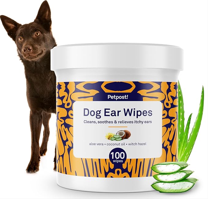 Petpost | Dog Ear Cleaner Wipes - Ultra Soft Cotton Pads in Coconut Oil Aloe Solution - Dog Ear Rinse & Cleanser 100 ct.