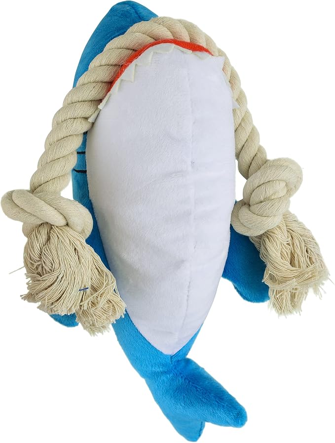 Native Pup Dog Toy Rope and Plush Stuffed Squeaker, Tug of War Toys for Dogs, Puppy Welcome Home Add on for Pets (Shark)
