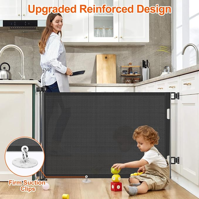 71 inch Retractable Baby Gates, EZIGO Extra Wide Baby Gate for Large Opening Extra Long Mesh Gate for Kids or Pet Dog Gate Child Safety Gate for Stairs Hallways Doorway Indoor Outdoor, Black