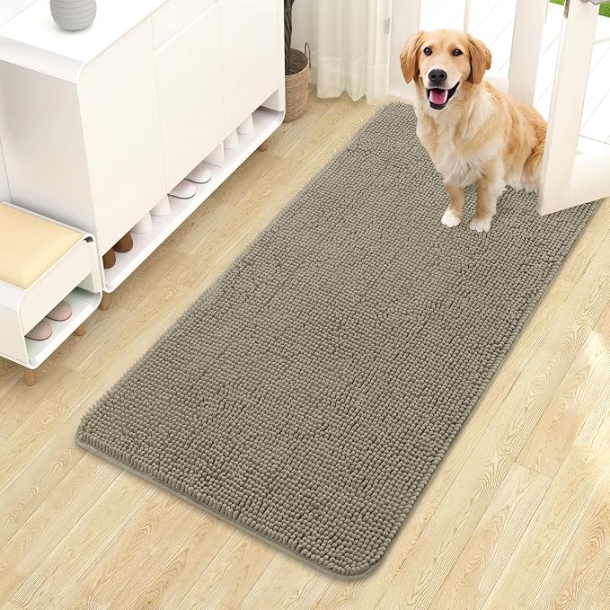 OLANLY Dog Door Mat for Muddy Paws 44x24, Super Absorbent Chenille Mud Mat | Warm Taupe, Absorbs Moisture and Dirt, Non-Slip Machine Washable Doormat, Quick-Drying Indoor Entryway Floor Carpet for Dogs