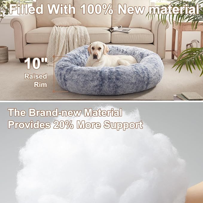 45 inches Donut Dog Bed for Extra Large Dogs,Calming Fluffy Round Jumbo Pet Bed with Removable & Washable Cover, Fits up to 120 lbs Pets (Dark Blue,XL)