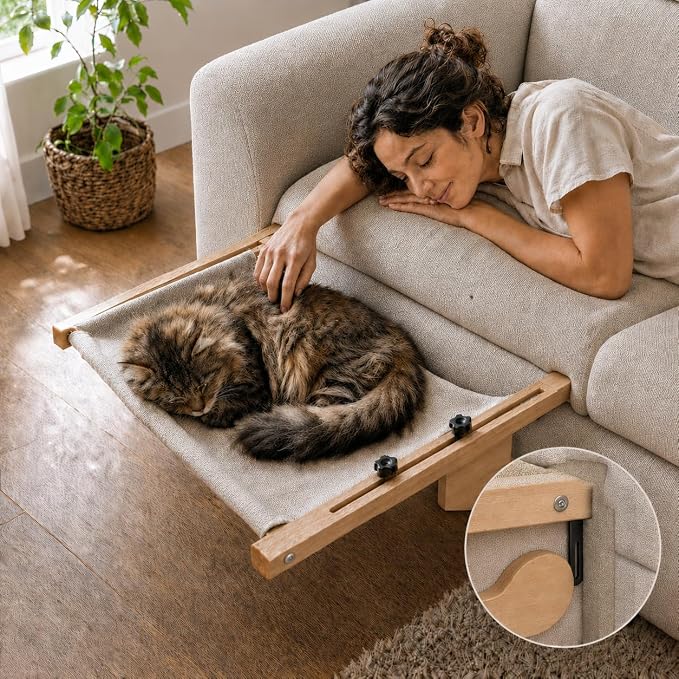 Extra Wide Cat Window Perch, 3-in-1 & Cordless with Solid Wood Frame | 40 lb Tested, 20.1 x 25.2 in Extra-Wide Frame, Heavy-Duty Suction Cups, Reinforced Steel Hooks, Converts to Floor Bed