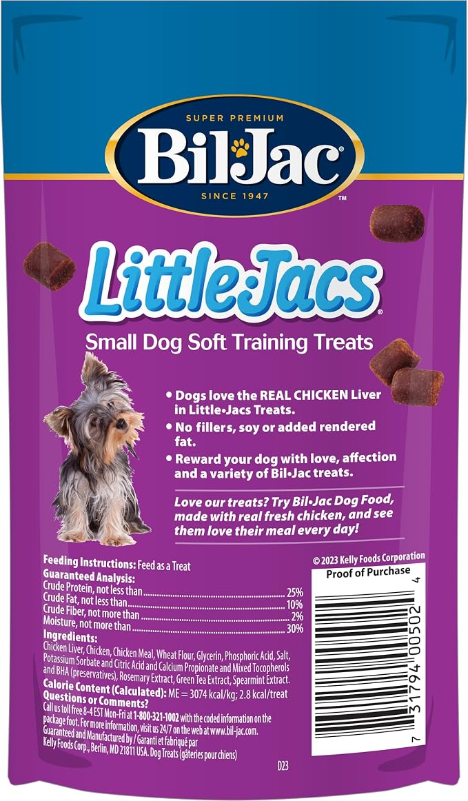 Bil-Jac Little-Jacs Soft Dog Training Treats with Chicken Liver | 4 oz | Soft, Bite-Sized Treats Made with Fresh Chicken Liver & Chicken, Ideal for Training with Less Than 3 Calories per Treat
