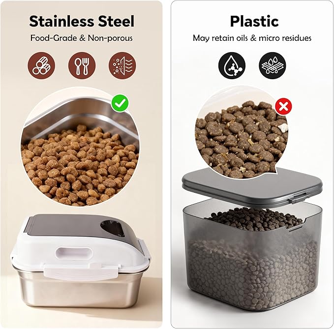 304 Stainless Steel Dog Food Storage Container with Lid for Cat Bird Pet Dry Food Treats, Mouse Proof Small Storage Bin Fits Up To 7 Lbs, Coming With Scoop
