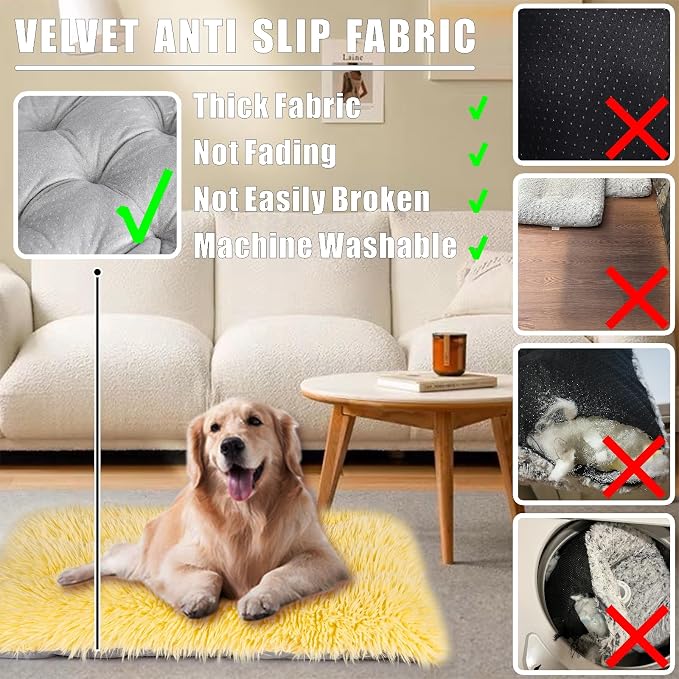Machine Washable Dog Bed, Deluxe Plush Dog Crate Pad and Cat Bed, Anti-Slip Bottom Kennel Pad Mat, Fuzzy Pet Beds for Large, Medium, Small Dogs Breeds (Light Yellow, 36.0"L x 24.0"W x 3.0"Th x 1 Pack)