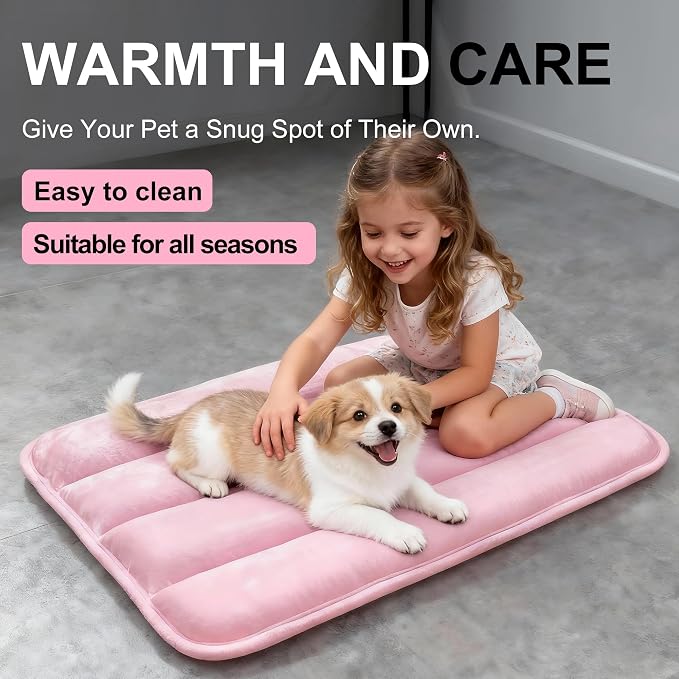 Dog Bed Mat, Reversible Dog Crate Pad with Washable Kennel Mat and Soft Foam, Flat Pet Bed for Dogs & Cats, for Crates Carriers & Travel (Pink, 23" L*14" W*1.5" Th)
