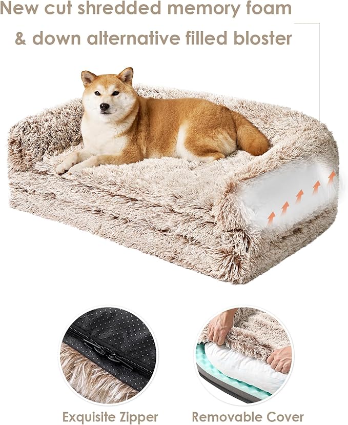 EHEYCIGA Foldable Human Dog Bed, 72"x44"x11" Orthopedic Memory Foam Human Sized Dog Bed, Waterproof Pet Bed for People, Faux Fur Pet Couch for Adult with Non-Slip Bottom, Faded Brown