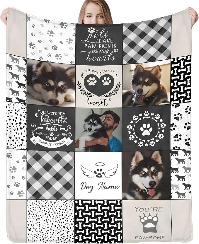 D-Story Custom Blanket Pet Loss Sympathy Throw Blanket Pet Memorial Dog Cat Remembrance Gift Personalized Blankets with Photo & Name Pets Memorial Gifts