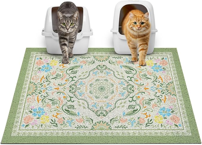 Glittme Cat Litter Mat, 33"x22" Non-Slip Washable Trapping Mat for Cats | Litter Trapping Mat With Thick PVC Coil To Catch Scatter, Soft On Paws And Waterproof Bottom To Protect Floors