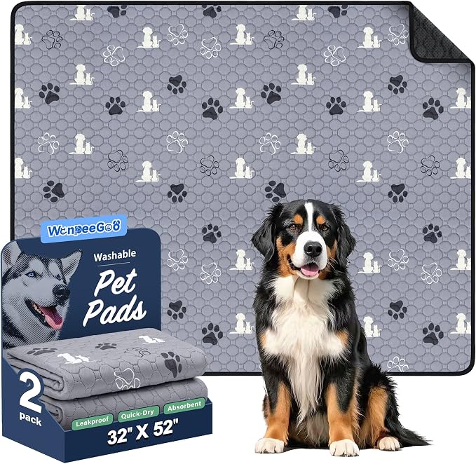 WanpeeGoo Washable Pee Pads for Dogs, Waterproof, 32 x 52 in, 2 Pack, Gray