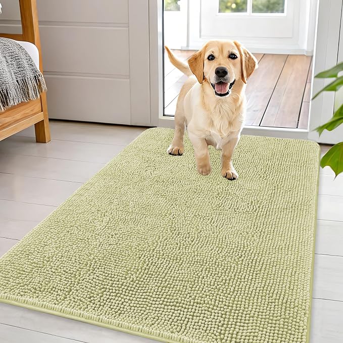 OLANLY Dog Door Mat for Muddy Paws 44x32, Super Absorbent Chenille Mud Mat | Vanilla, Absorbs Moisture and Dirt, Non-Slip Machine Washable Doormat, Quick-Drying Indoor Entryway Floor Carpet for Dogs