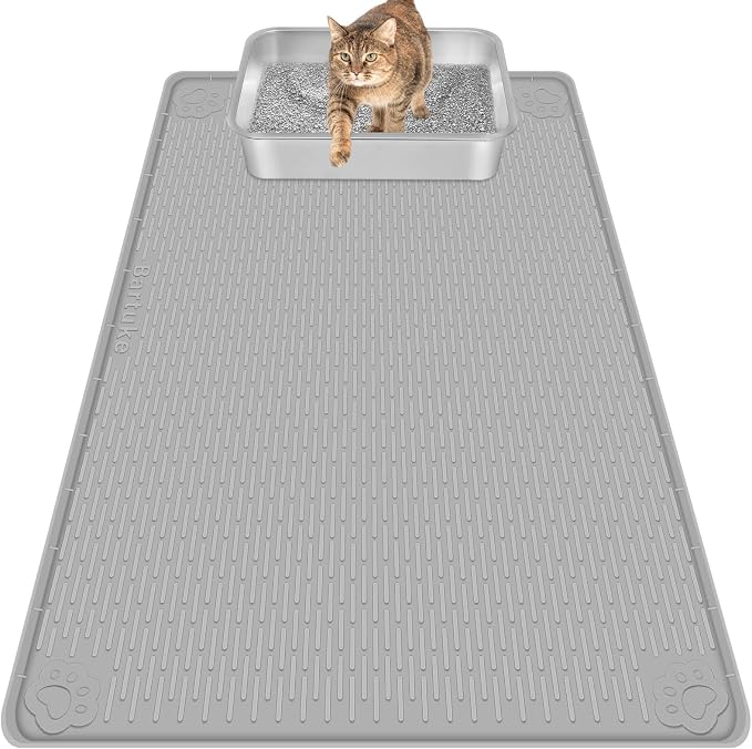 Silicone Cat Litter Mat for Litter Box 40”x28” Large Cat Mat, Light Grey | Waterproof, Non-Slip, Leak-Proof Rug Mat with Lip, Easy to Clean, Extra Large Litter Catcher Mat for Floor