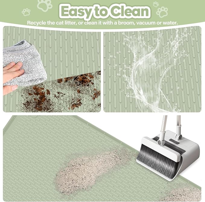 Silicone Cat Litter Mat for Litter Box 40”x28” Large Cat Mat, Green | Waterproof, Non-Slip, Leak-Proof Rug Mat with Lip, Easy to Clean, Extra Large Litter Catcher Mat for Floor