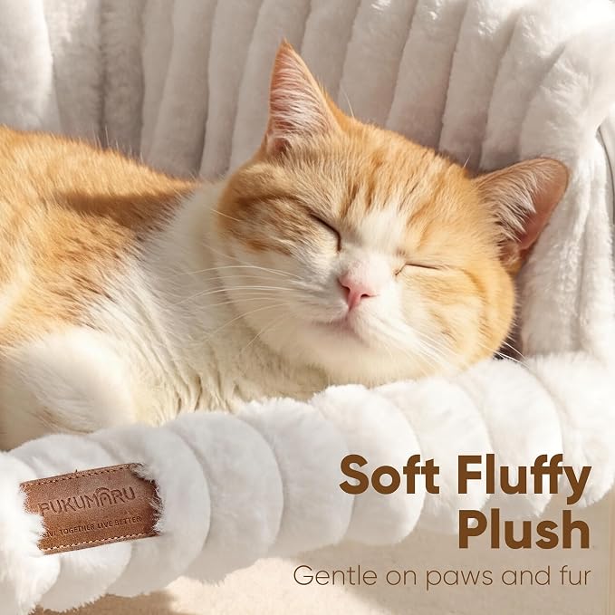 FUKUMARU Elevated Cat Couch Beds for Indoor Cats, Sturdy Metal Frame Cat Hammock Bed with High-Density Foam Cushion, Removable Washable Fluffy Cover, Breathable Raised Dog Bed & Cat Sofa Chair, Cream