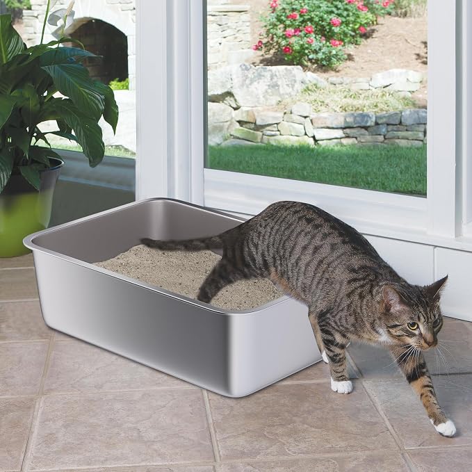 Stainless Steel Litter Box 2 Pack, 20"x14"x6"(Height) Large Metal Litter Box, Easy to Clean, Non Stick No Smell Cat Litterbox for Cats/Kitty