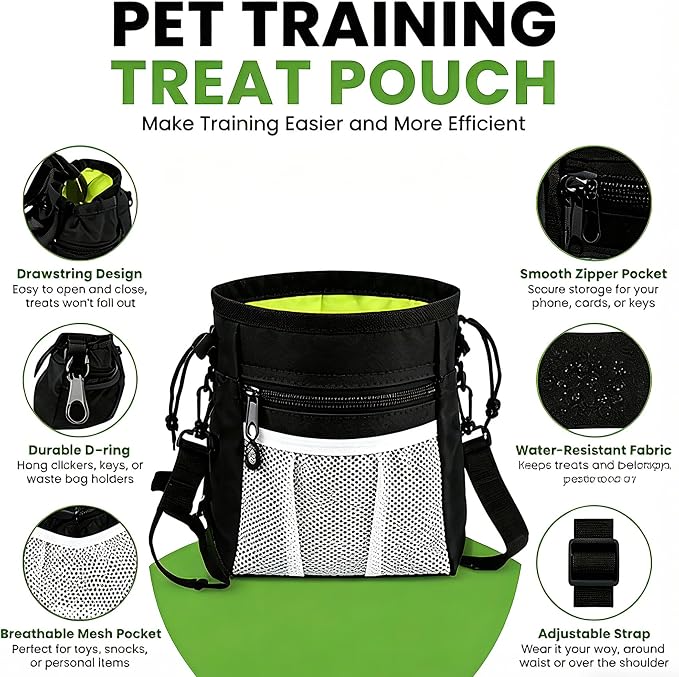 Dog Treat Pouch for Training – Waterproof Dog Training Bag | Dog Training Pouch Quick Drawstring Access, Built-in Poop Bag Dispenser, 4 Ways to Wear – The Ultimate Hands-Free Treat Bag