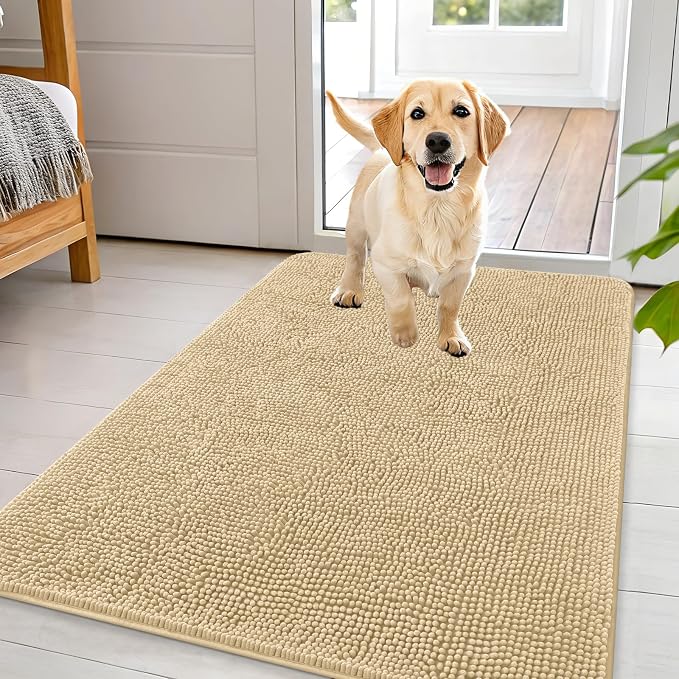 OLANLY Dog Door Mat for Muddy Paws 44x32, Super Absorbent Chenille Mud Mat | Sand, Absorbs Moisture and Dirt, Non-Slip Machine Washable Doormat, Quick-Drying Indoor Entryway Floor Carpet for Dogs