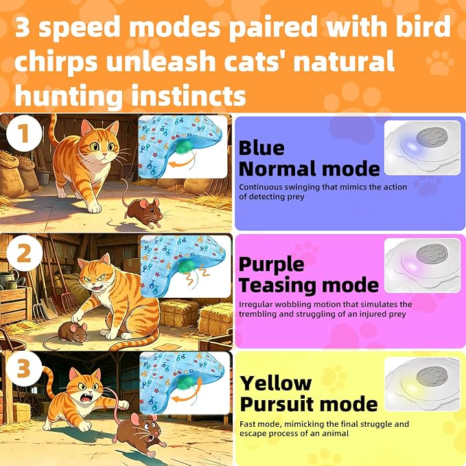 Interactive Cat Toy, Peek-a-Boo Series – Hidden Feather Wand, Rechargeable Indoor Hunting Toy, Squeaky Bird Sound, and Small Fish Pattern Cover