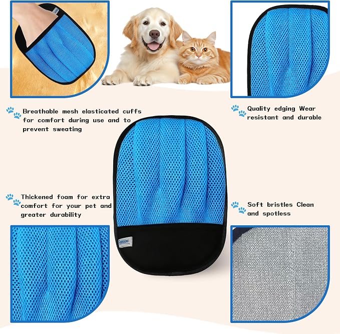 2 Pcs Pet Hair Removal Gloves for Cat Dog Electrostatic Magic Brush & Comb | Upgrade thickened five-finger design, hair remover comb for carpet clothing laundry sofa, magic lint remover for grooming