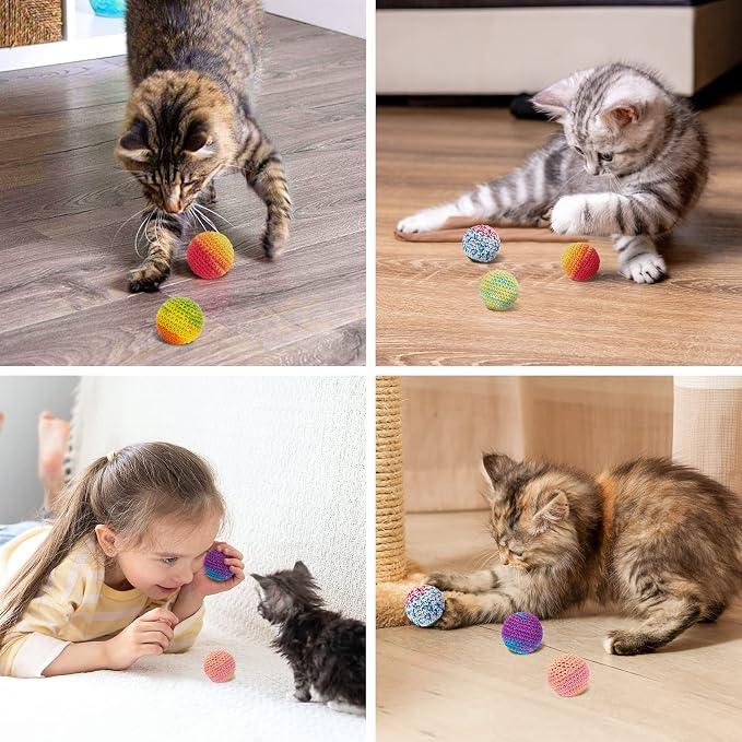 Retro Shaw Cat Toys Balls, Yarn Cat Ball with Bell Inside, Interactive Kitten Toys for Indoor Bored Cats, Handmade Crochet Kitty Ball 6 Pack