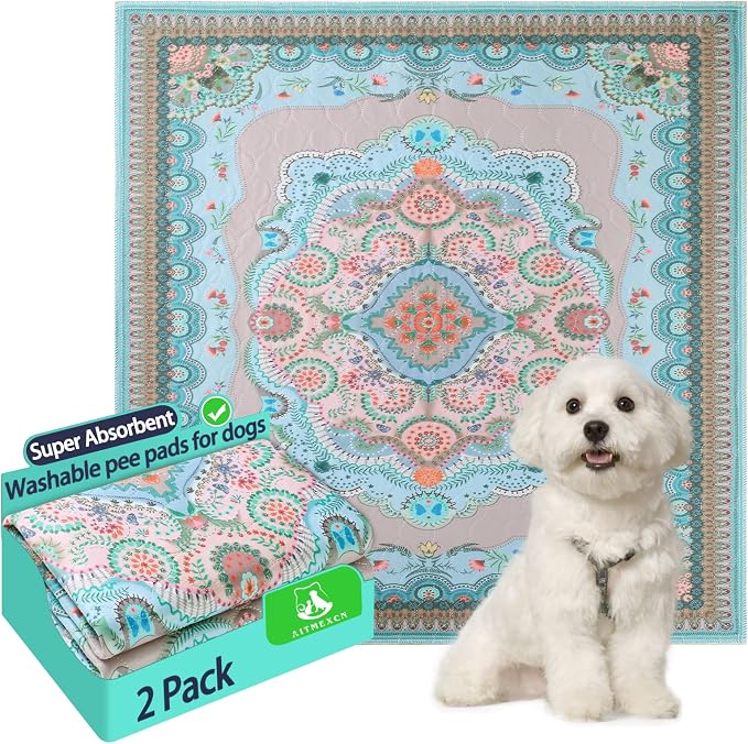 Aitmexcn Washable Pee Pads for Dogs, 2 Reusable Puppy Pads, 34'' x 36'' | Highly Absorbent, Waterproof Layer, Machine Washable, Non-Slip Bottom, For Puppy Training and Crates