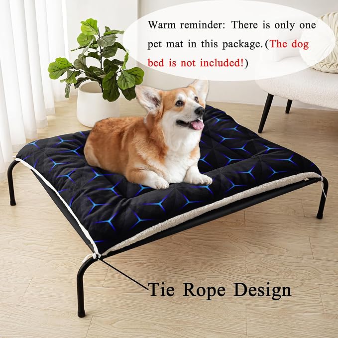HOSIMA Geometry Print Pet Bed Mat,Fuzzy Crate Pads for Dog Cages,Washable Soft Cozy Sleeping Mat,Plush Black Pad Suitable for Small Dog Bed,30L*26W Inch.