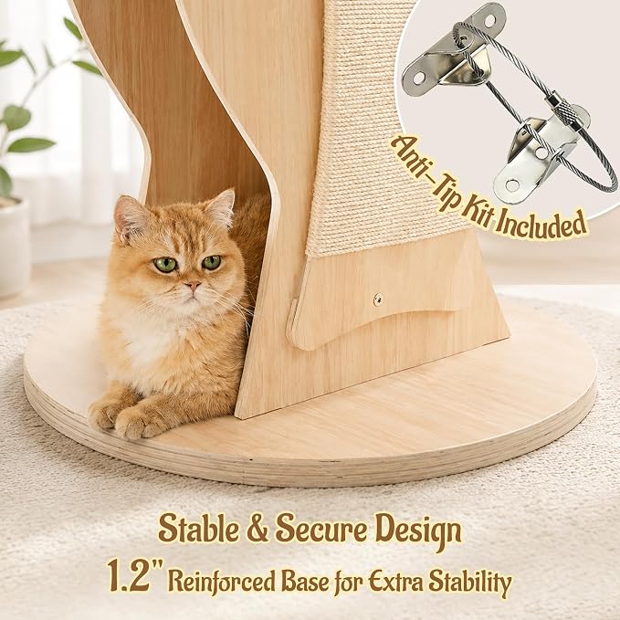 65" Modern Wood Cat Tree for Indoor Cats, Multi-level Cat Tower with Hidden Cat House, Cozy Beds, Hammock, Capsule perch, Spacious Scratching Board & Interactive Toys, Furniture-Style Cat Condo