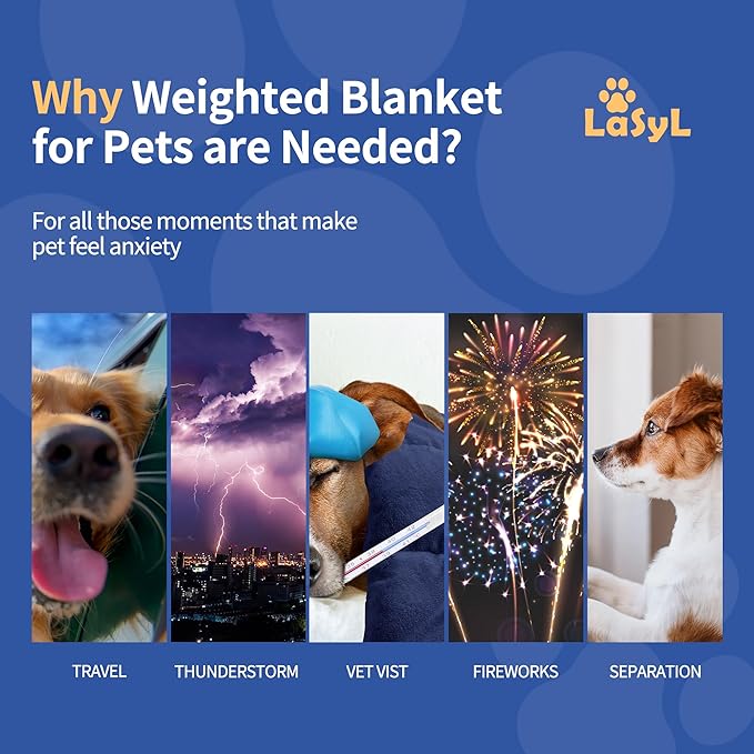 LaSyL Weighted Blanket for Pets | Thunder Blanket for Dogs Anxiety | Premium Soft Minky | Relaxation & Calming & Anti Anxiety | Used in Car, Bed, Couch | Dark Blue, Washable Medium (32"x40")