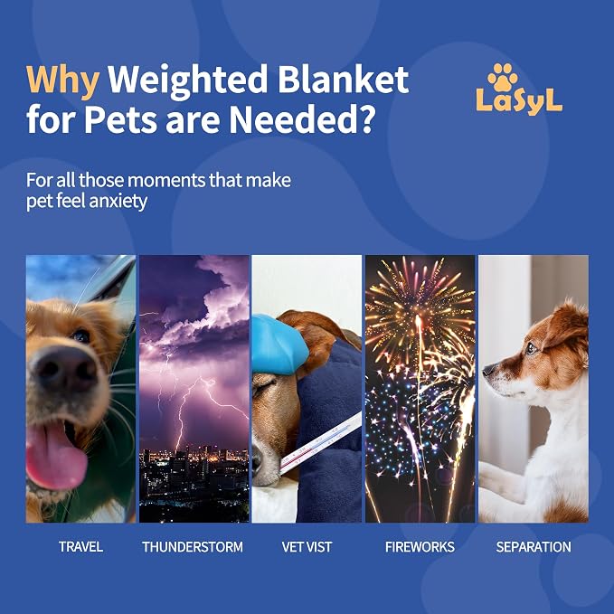 LaSyL Weighted Blanket for Pets | Thunder Blanket for Dogs Anxiety | Premium Soft Minky | Relaxation & Calming & Anti Anxiety | Used in Car, Bed, Couch | Dark Blue, Washable Small (24"x32")