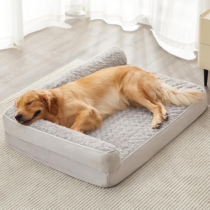 BFPETHOME Orthopedic Washable Dog Bed, Sleeping Couch for Large Senior Dogs | Deluxe Plush Rose Velvet Washable Cover, Egg Crate Foam Support, Waterproof Lining, Non-Slip Bottom, Senior Dogs