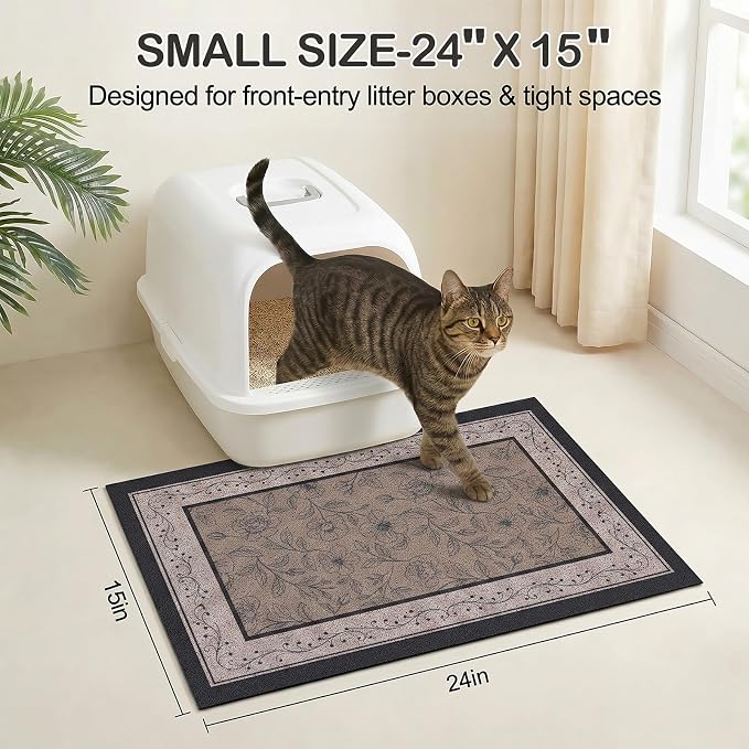 Glittme Cat Litter Mat, 24"x15" Non-Slip Washable Trapping Mat for Cats | Litter Trapping Mat With Thick PVC Coil To Catch Scatter, Soft On Paws And Waterproof Bottom To Protect Floors