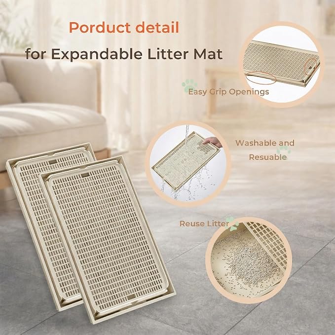 Connectable Cat Litter Mat for Litter Box, 2 Panels | Expandable Coverage | Less Litter Tracking | Easy Rinse Cleanup | Pour-Back Litter | Helps Reduce Shifting