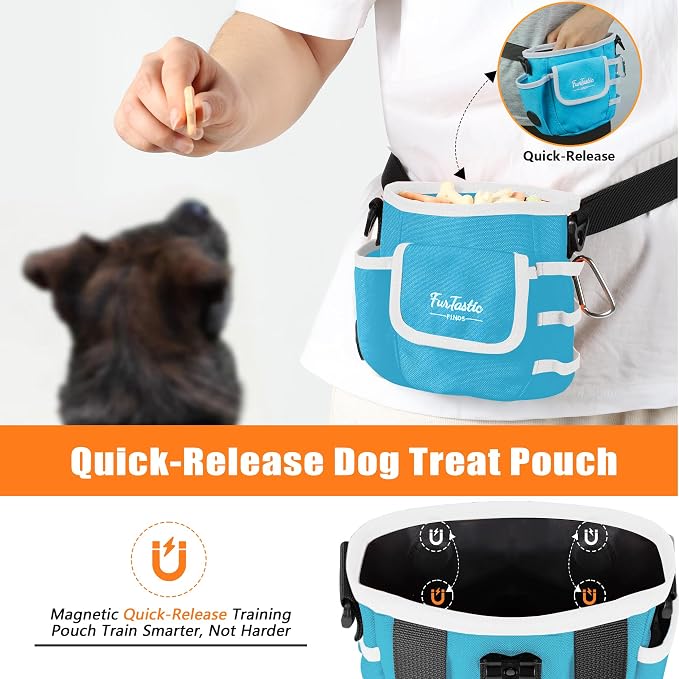 Dog Treat Pouch with Magnetic Closure for Pet Training | 3-Way Wear Treat Bag, 900D Waterproof Fabric, 4 Storage Spaces for Walking, Hiking, Agility, Training & Daily Rewards, Blue