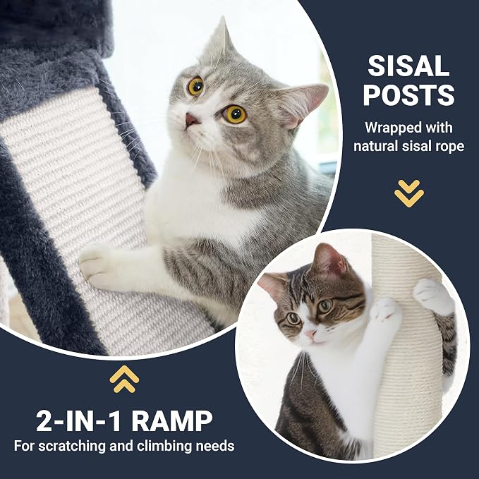 Allewie 82 Inches Large Cat Tree/House/XXL Tall Cat Towers for Big Feline/Scratching Post/Multi-Level Large Kitty Climbing Tree with Condo/Smokey Grey
