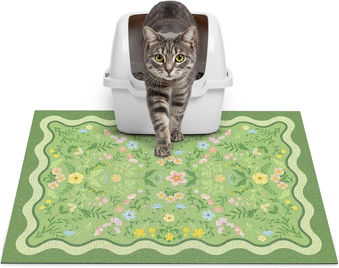 Glittme Cat Litter Mat, 24"x15" Non-Slip Washable Trapping Mat for Cats | Litter Trapping Mat With Thick PVC Coil To Catch Scatter, Soft On Paws And Waterproof Bottom To Protect Floors