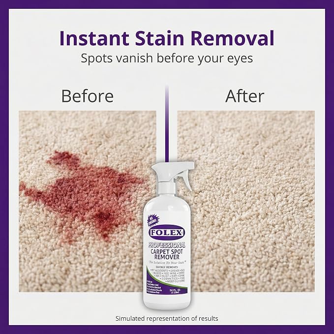 FOLEX - Professional Carpet Cleaner Spray 34 oz - Pet Stain Removal - Instant Stain Removal - No Rinsing Required - Safe for Pets - Works on All Fabrics