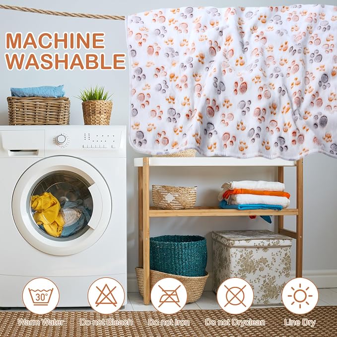 Panelee 36 x 36 Inch 4 Pcs Washable Dog Blankets Waterproof Cute Paw Print Fleece Blanket Reusable Puppy Blankets for Small Medium Pet Cat Whelping Warm Soft Mat Guinea Pig Cage Liners