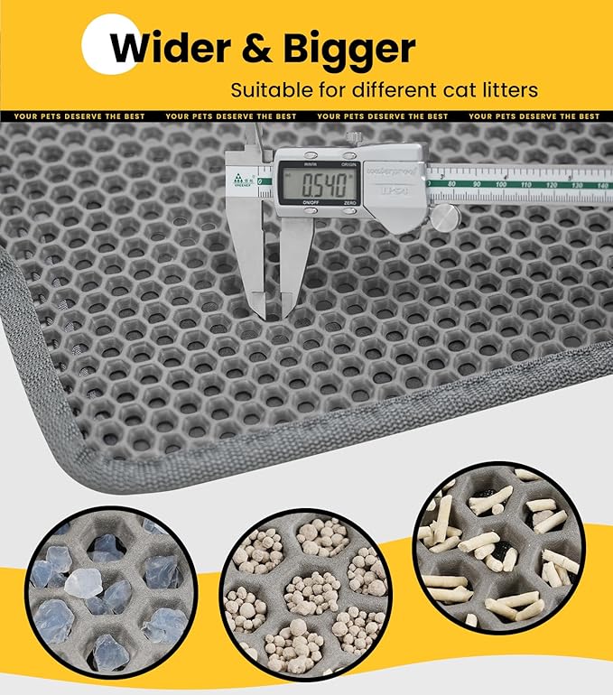 Conlun Cat litter Mat 30"x22", Large Honeycomb Double Layer Waterproof Trapping Waste for Kitty Litter Box, Easy Clean Non-Slip Cat Matt on Floor, Gray